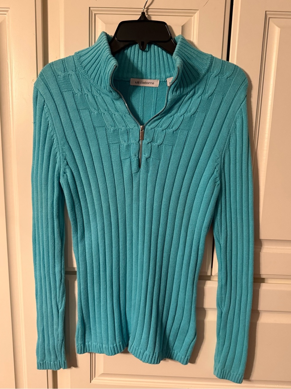 Liz Claiborne Turquoise Ribbed Half-Zip Turtleneck Sweater